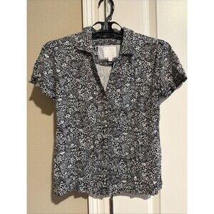 ANTHROPOLOGIE x Ett: Twa Blouse Women's Black Floral Button Front Size Small